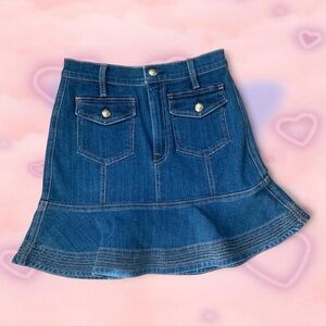 7 For All Mankind Blue Denim Ruffle-Hem Mini Skirt